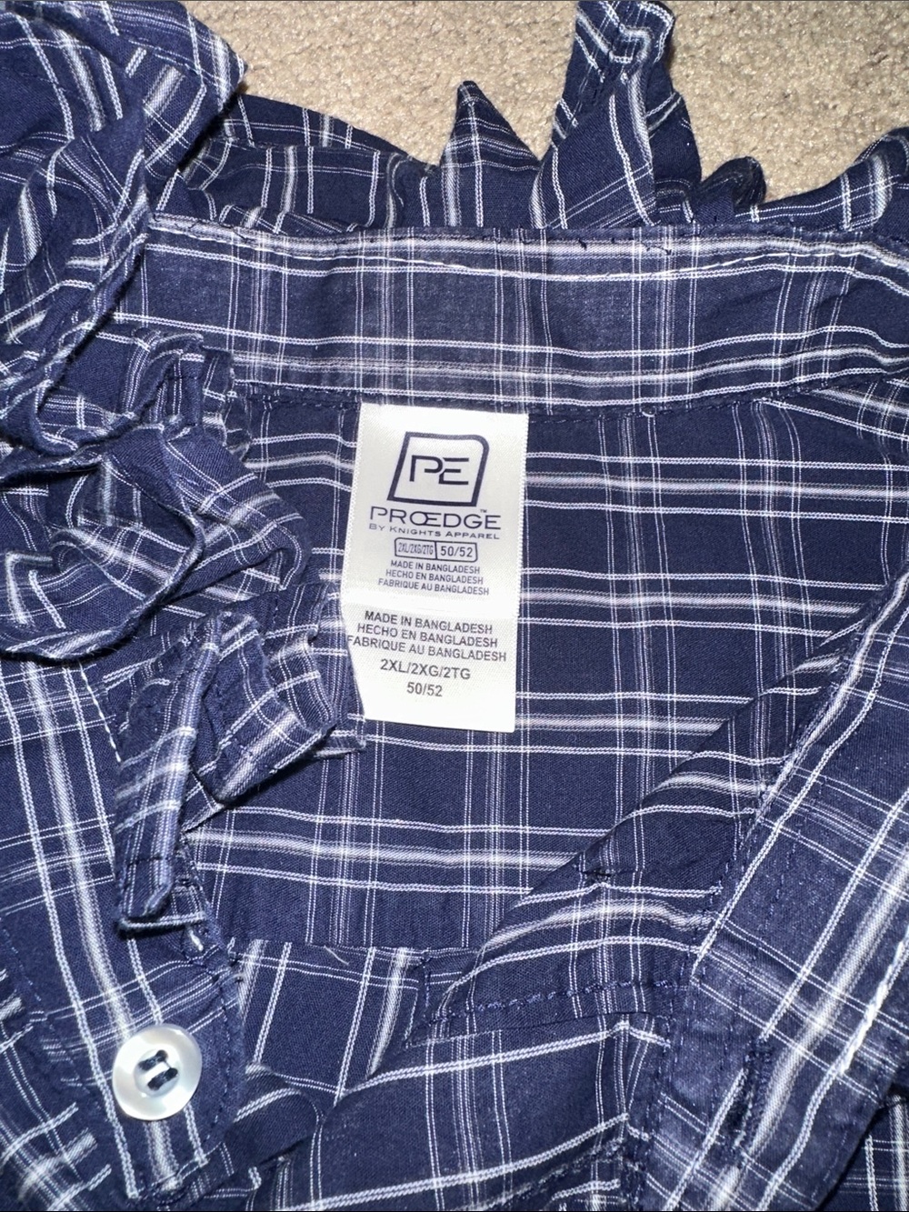 Pro Edge Navy Plaid Ruffled collar Shirt with Auburn Logo - Picture 6 of 6